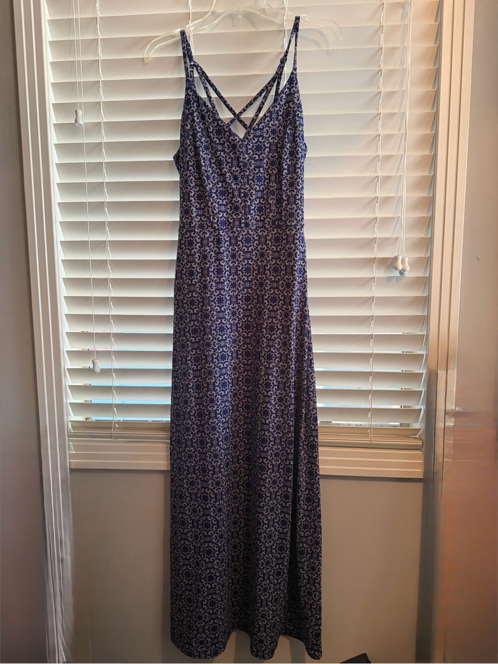 Market & Spruce Navy and Light Gray Strappy V-Neck Maxi Dress